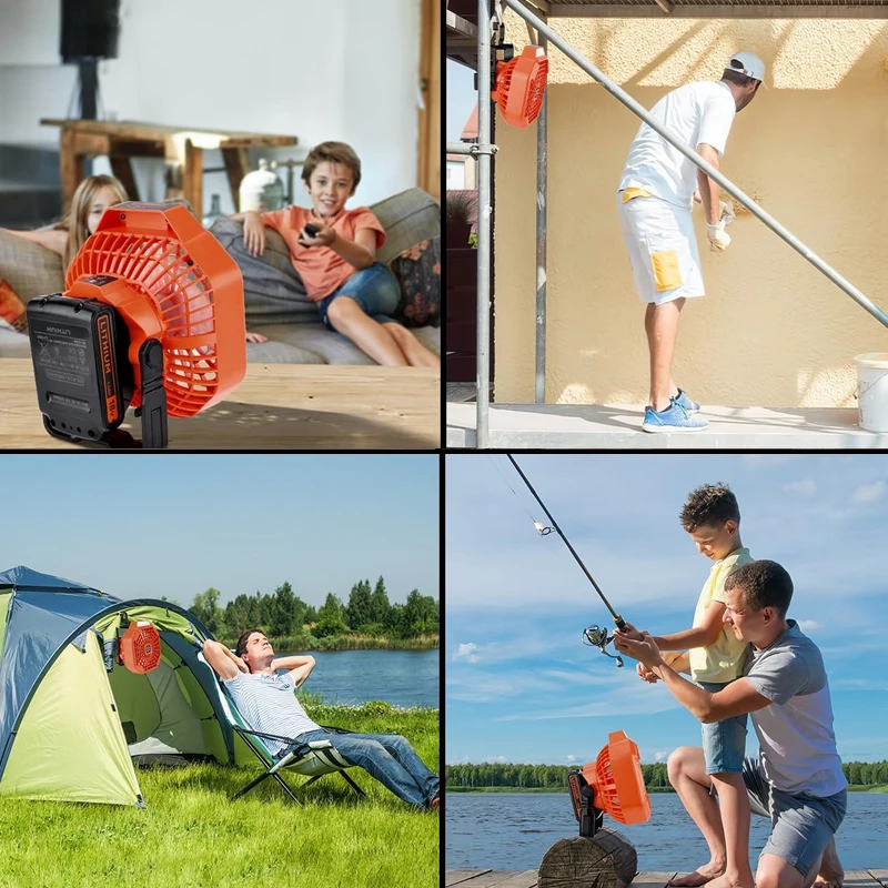 Per Black & Decker 18v Batteria Ventilatore portatile Ventilatore da campeggio remoto con 3 impostazioni di velocità ad alta efficienza energetica e luce LED dimmerabile