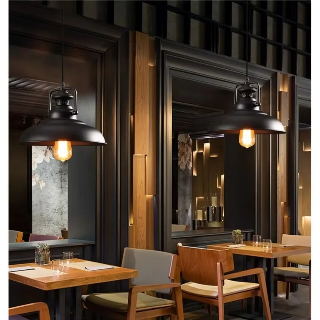 

Simple industrial style black engineering pendant lamp, iron art pendant lamp, unique lid pendant lamp, bar counter pendant lamp