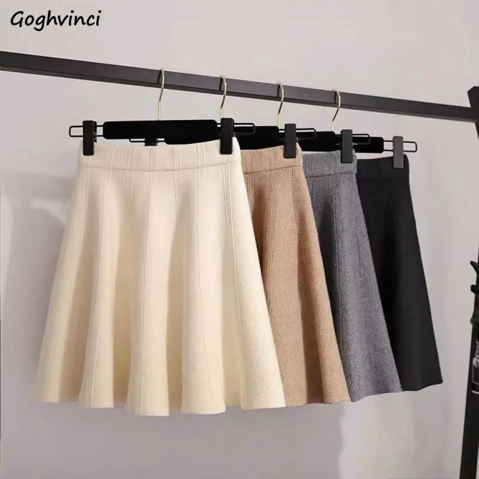 Dzianinowa mini spódniczka dla kobiet Gruba, wysoka talia Linia A Dopasowana, delikatna Jupe Femme Jesień Zima Elastyczna, wąska Faldas Styl Preppy