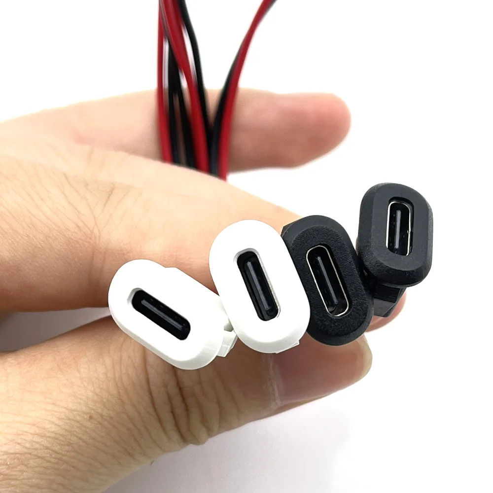 50pcs 2Pin USB-C Type Connector With Wire Snap Direct Compression Female Base Female Socket Charging Interface Type-c to ph2.0
