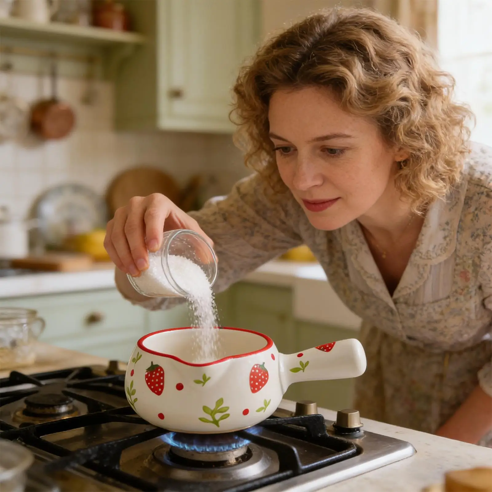 Milk Pot Ceramic Heat-Resistant Strawberry Motif Milk Boiler Stove Pot For Stewing Vegetables Noodle Cooking Porridge