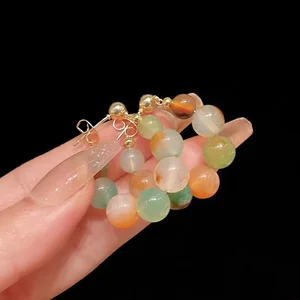 أقراط طوق من الحجر الطبيعي مع الخرز الملون النمط الصيني الجديد للنساء الإبداعية الحساسة خمر الحزب مجوهرات الأزياء الممتازة أفضل 6 مبيعات أقراط صينية - رقم 5