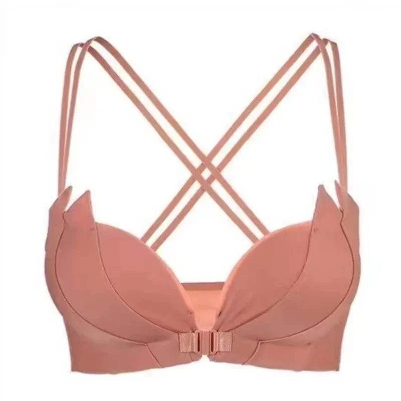 ملابس داخلية مثيرة بزر أمامي للنساء صدر صغير متجمع بدون حلقة فولاذية مريحة ومضادة للترهل صدر جميل من الخلف حمالة صدر سوداء