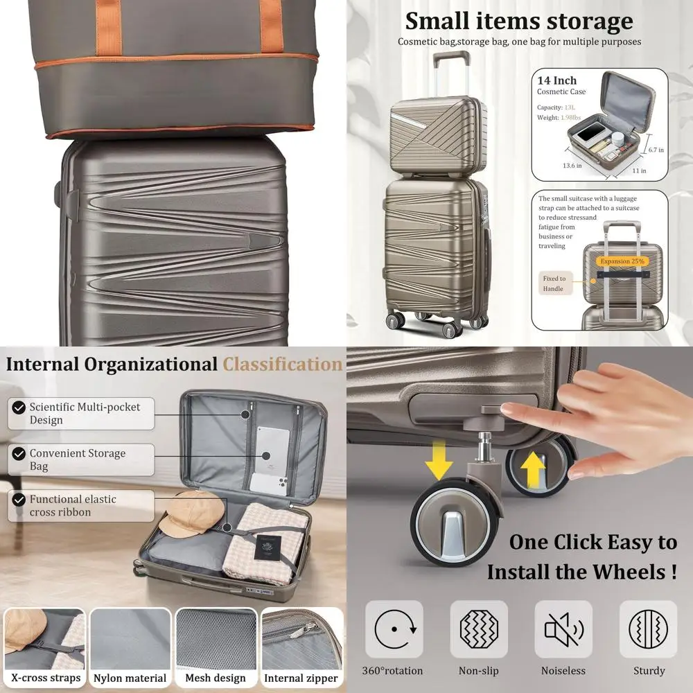 

Расширяемый набор чемоданов Hardshell с вращающимися колесами, замками TSA — шампанское (14 ручной клади, 20 и спортивной сумкой)