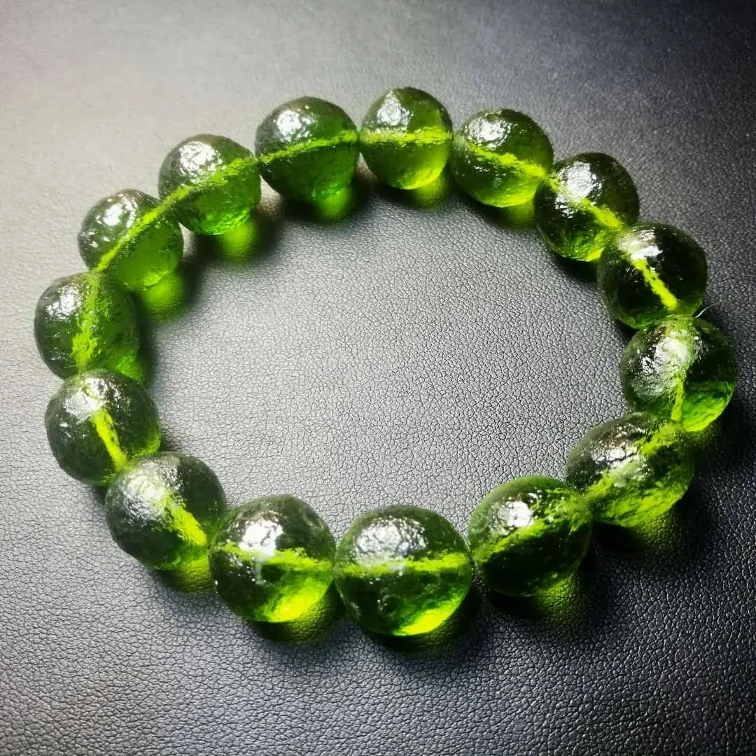 

Natural Green Meteorite Moldavite Bracelet Jewelry For Women Men Gift Crystal Round Stone Beads Gemstone Strands AAAAA 8-12mm