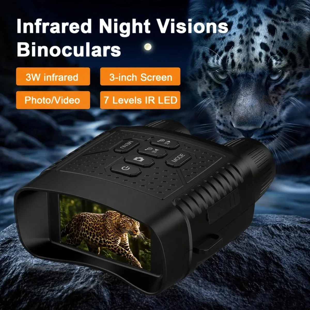 Jumelles de Vision nocturne avec écran de 3 pouces, 2.5K, Zoom numérique 6X, avec lumière tactique, lunettes de Vision nocturne infrarouge 2000mAh pour le Camping
