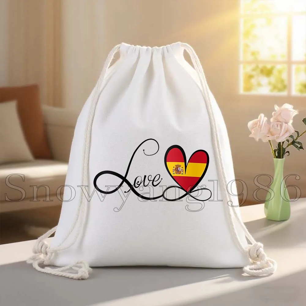 Spain Spanish National Country Flag Map Barcelona Gifts Canvas Drawstring Bags Soccer Backpack Gym Sackpack Sports String Bag