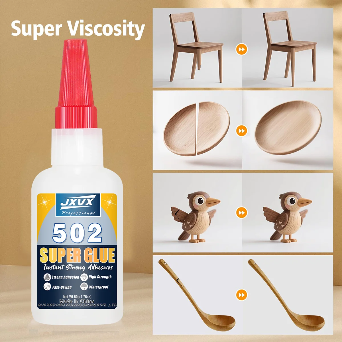 1-3 قطع 50 جرام عالية الجودة 502 غراء فوري فائق القوة شفاف بدون تبييض يجف بسرعة في 5 ثوانٍ قابل للتطبيق على خشب الكراسي والخزائن والأسوار الخشبية والمطاط.