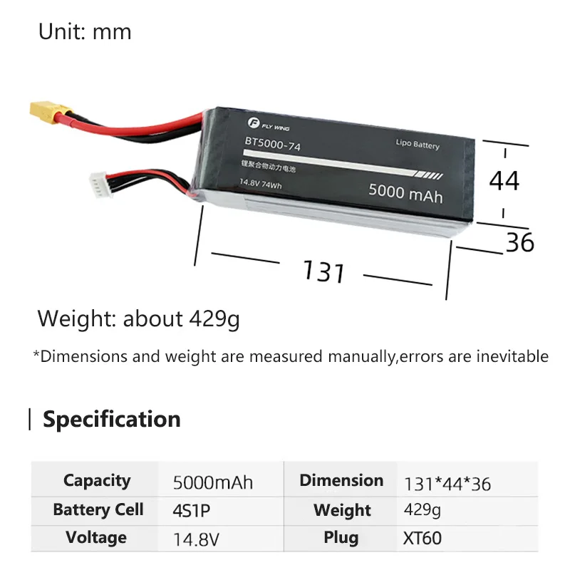 Original Fly Wing 4S 14.8V 40C 5000mAh Li-Poly Battery For FW450 FW450L V2.5 V3 6CH 450 Remote Control Electric RTF RC Helicoper