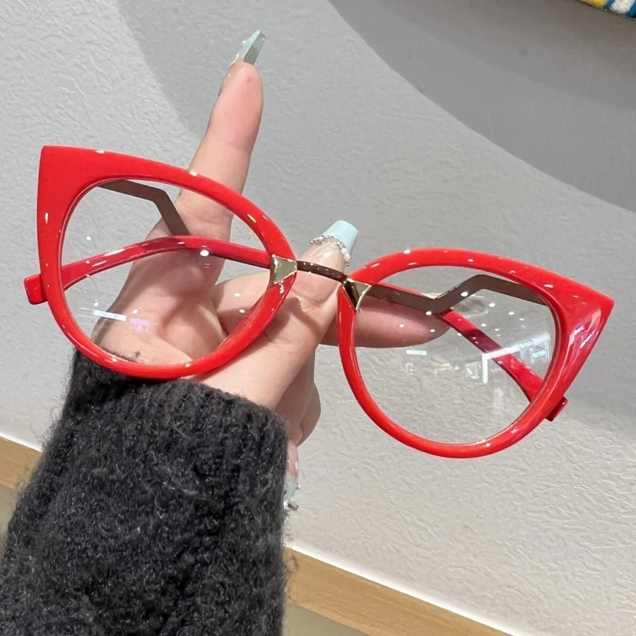 1Pc Unisex Stylish Retro Cat Eye Design, Curved Legs, Flat Glasses, Metal Accessories, Trendy, Retro, Sweet