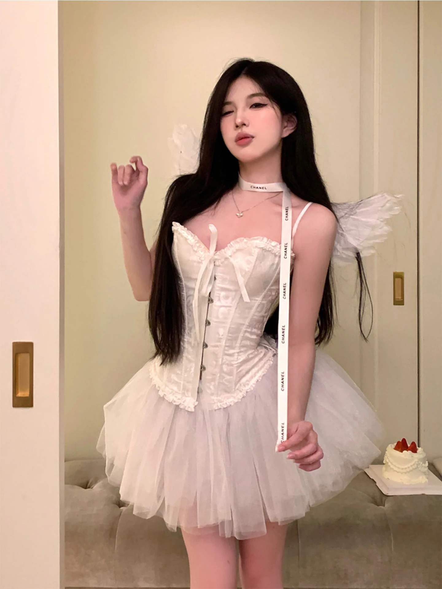 

Балетный костюм «Лебединый ангел», комплект для похудения, наряд для свидания, женский костюм Pure Desire, без фирменной марки, товарный знак, другие материалы