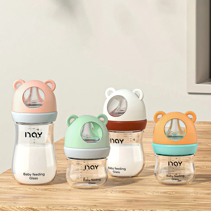 Anti-Choke Baby Bottle Newborn Wide-caliber Feeding Bottle Anti-flatulence Milk Nursing Glass Bottles Infant BPA free 0-6 Month