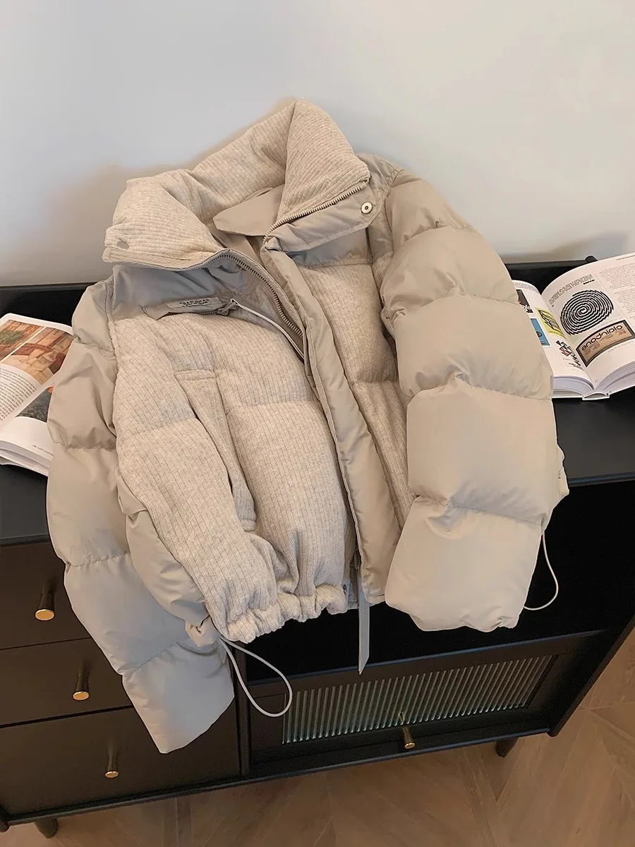 

Женская осенне-зимняя модная легкая свободная куртка-пуховик с воротником-стойкой и цветными блоками из хлопка