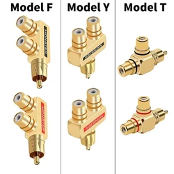 90 Degree Right Angle RCA 1 Male to 2 Female Jack Audio Video Y Splitter AV TV Adapters Upgrade Metal Connector
