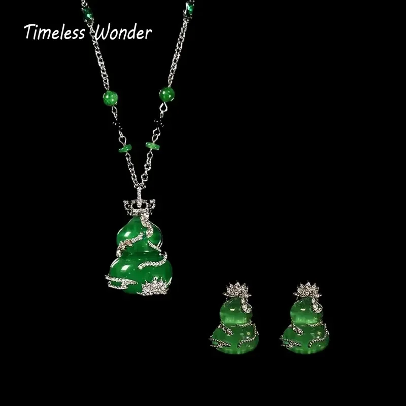 

Timeless Wonder Fancy Zircon Stone Gourd Pendant Necklace Women Designer Fine Jewelry Sweet Gift Rare Chinese Style Set Top 1372