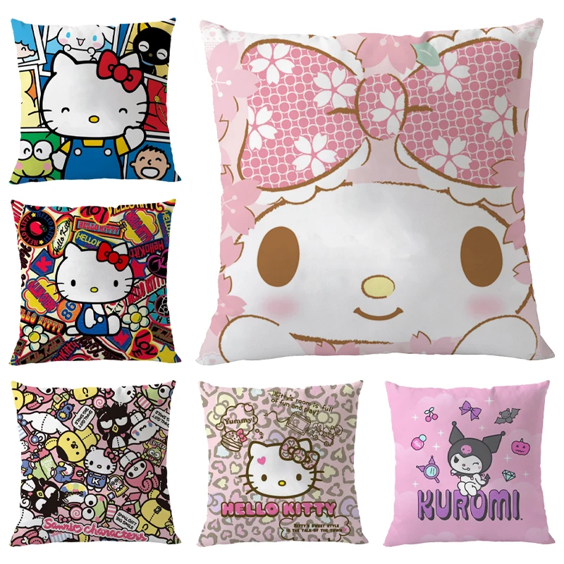 Cute Hello Kitty Pillowcase Kawaii Cartoon Printed Pillowslip Sofa Cushions Girls Bedroom Decorations 45X45cm Cushion Cover