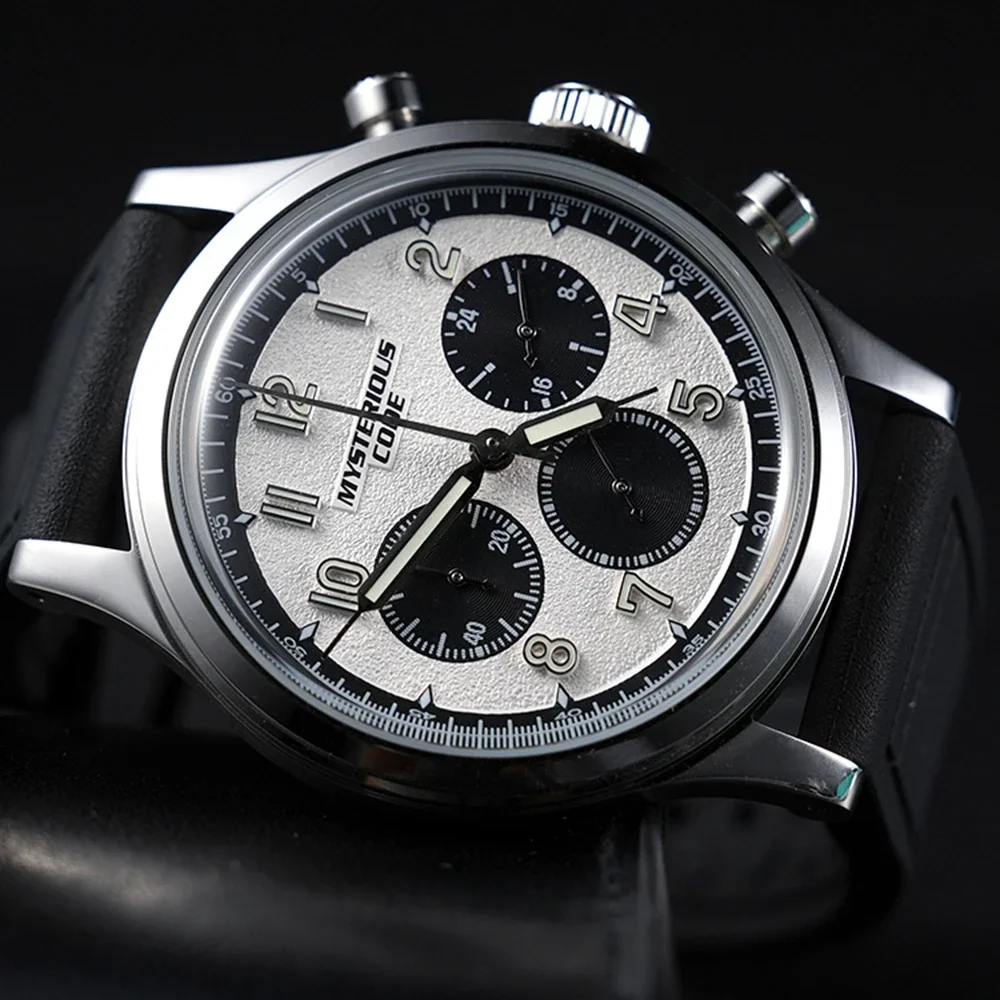 Vintage Pilot Watch Men Luxury Sports Panda Chronograph Watch 41mm VK63 Chrono Quartz Wristwatch Mysterious Code Luminous Clocks