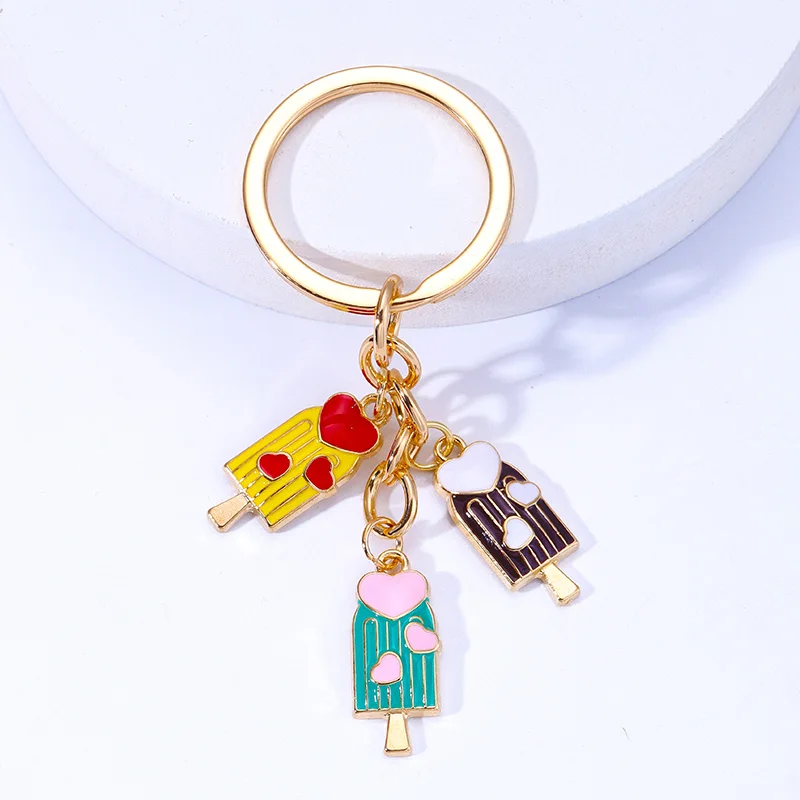 Cute Colorful Dripping Oil Ice Cream Pendant Key Chains Women Girl Bag Car DIY Jewelry Keyrings Accessories Gift