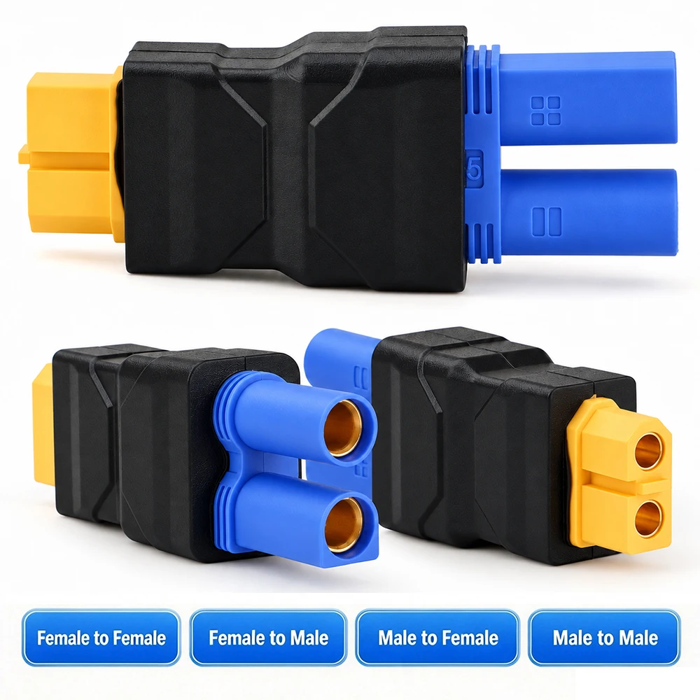 EC5 to XT60 Connector XT60 Female to EC5 Female Adapter Injection Molded RC Battery Adapter for LiPo Battery Micro FPV Drone