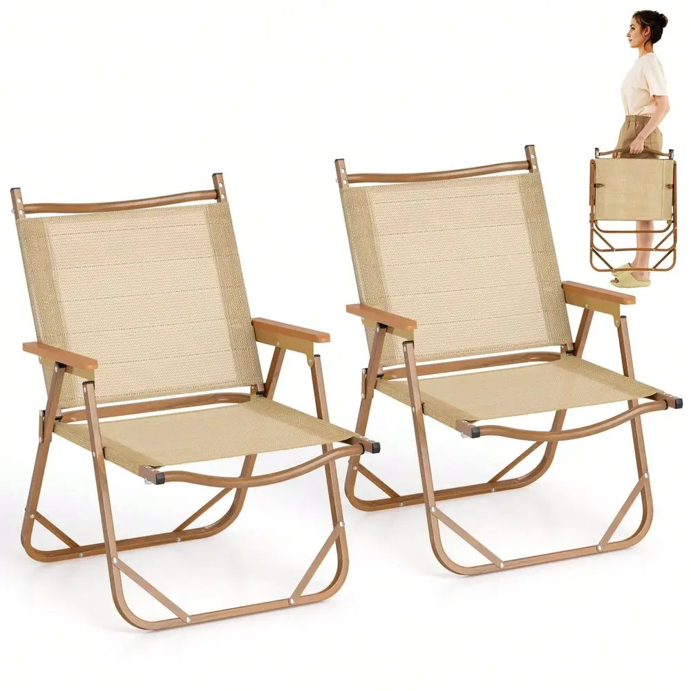 

Folding Camp Chairs Set Of 2 With Aluminum Frame Support 400 LBS With Armrests
