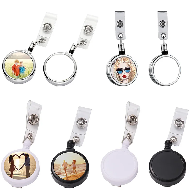 8 Pcs Sublimation Retractable Badge Tag Holder DIY ID Badge Holder With Clip For ID Card Holders, Keys, Name Tag