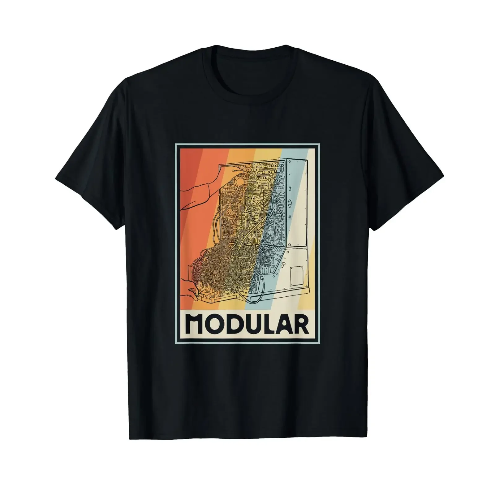 Modular synthesizer retro design T Shirt vintage Washed Casual homme Comfortable graphic Versatile streetwear Soft