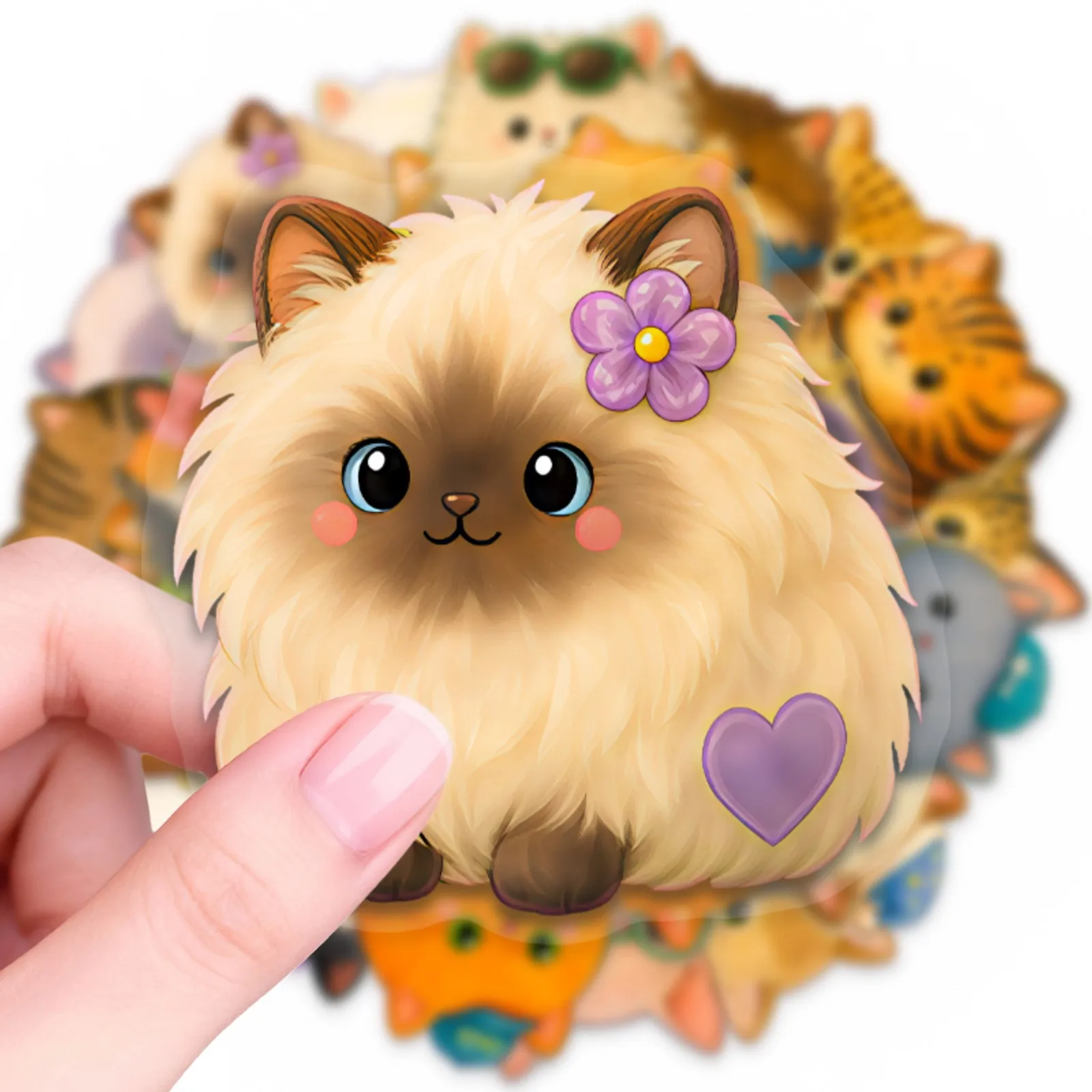 50 PCS Cute Fat Cartoon Kitten HD Graffiti Stickers Water Cup Computer Lunch Box Gift Box Decorate Transparent Waterproof Decals