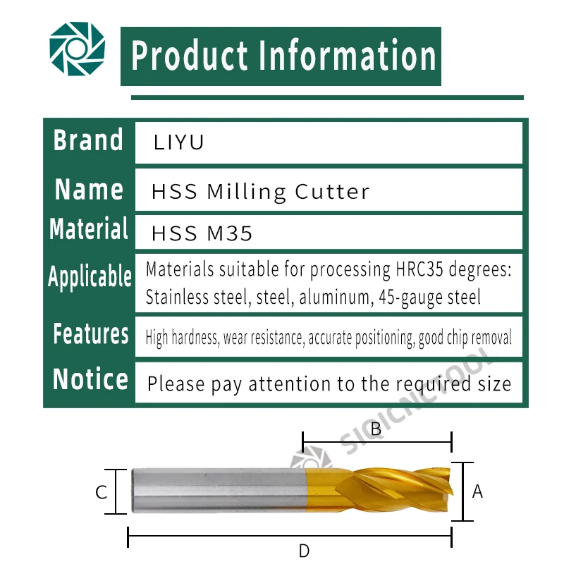 SIQICNC HSS M35 4321 Milling Cutter Set 1.5-12mm End Mill Titanium Coating 4 Flute CNC Router Bit For Metal Steel And Wood Tool