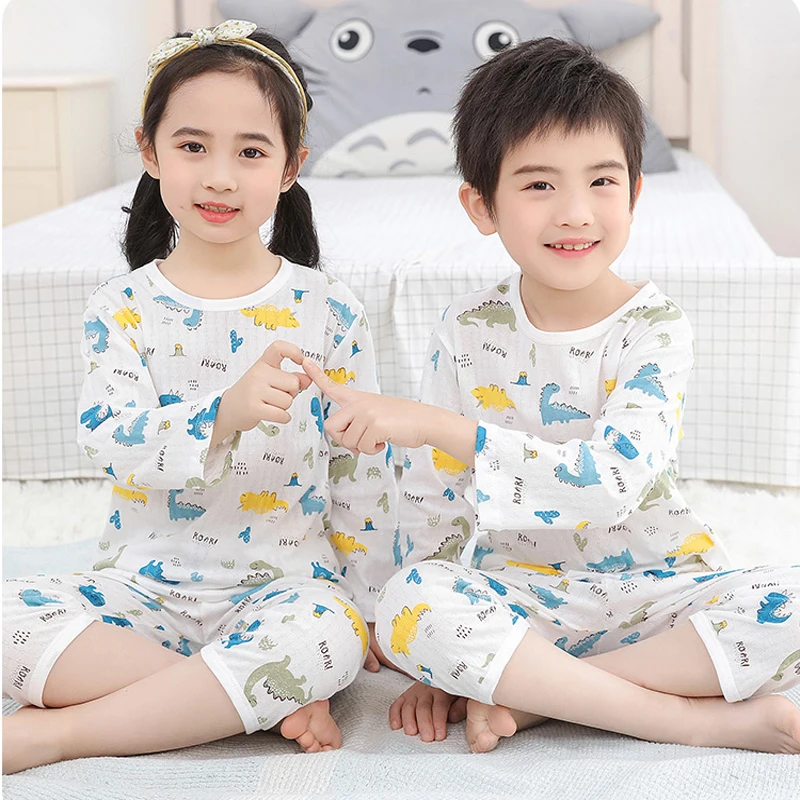 Kinder-Loungewear-Set mit Cartoon-Print, Sommer-Leichtgewicht-Pyjama für Jungen mit 3/4-Ärmeln, bequemer Pyjama aus reiner Baumwolle für Mädchen, lässiges T-Shirt