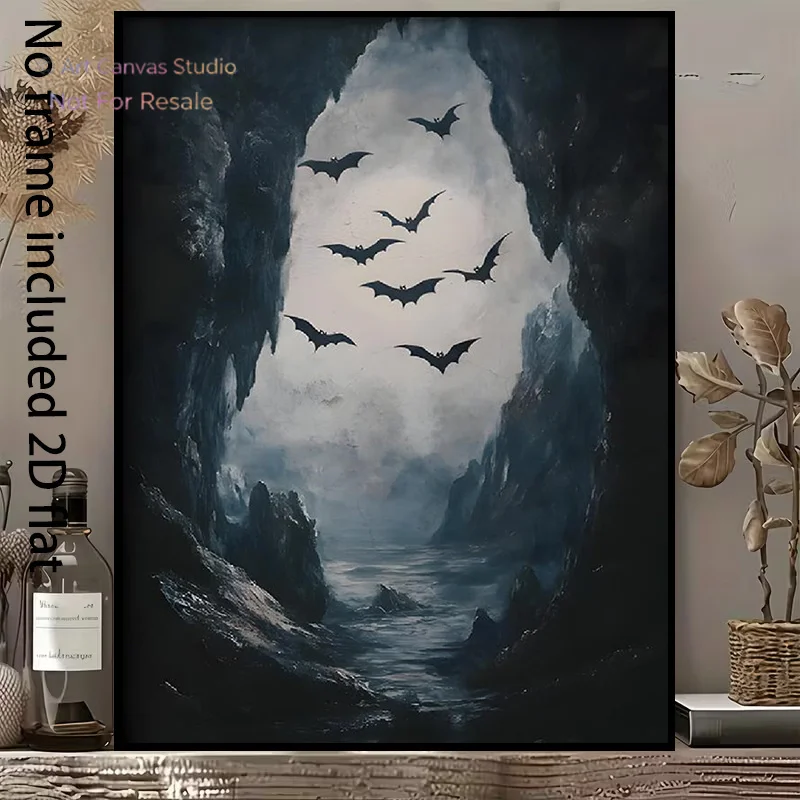 2D Flat, [2D Flat] 1pc Decorative Canvas Painting: A Flock of Bats in a Dark Cave: A Mysterious and Gloomy Natural Landscape