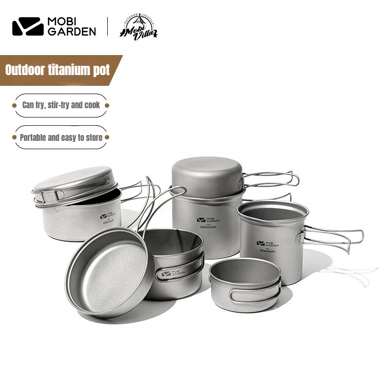 

Outdoor Camping Titanium Pot Tableware Lightweight Foldable Picnic Camping Pot Pan Picnic Set Pot Titanium Pot Set