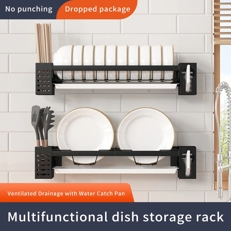 

Dish Rack Wall-mounted Multifunction Drain Chopsticks Spoon Tableware Dish Holder Accessories Kitchen Organizer Storage Shelf