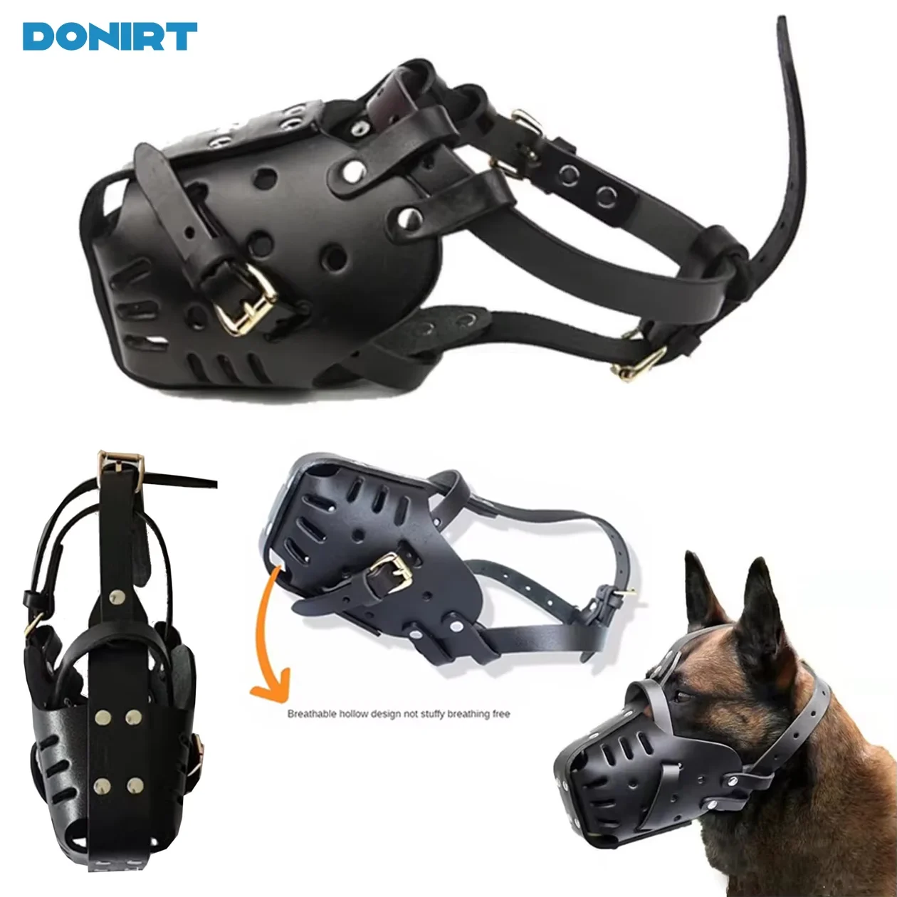 Couvre-mâchoire en cuir respirant pour chien, masque de protection anti-morsure pour l'entraînement des chiens, idéal pour les Berger Allemands, Dobermans, petits et grands chiens