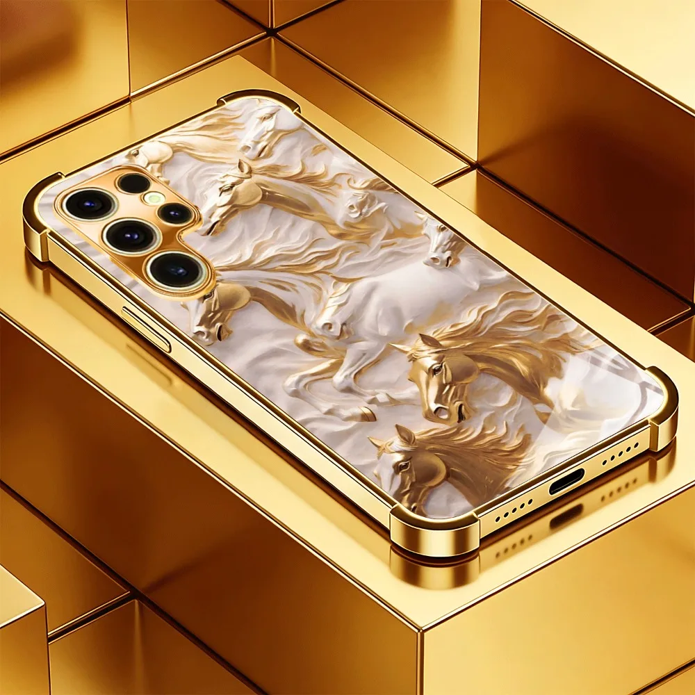 Horse Pattern Electroplated  Phone Case Glass for Samsung Galaxy  S26/S25/S24/S23 Ultra /S22 Ultra/S20 Ultra/56/A72/A73 5G