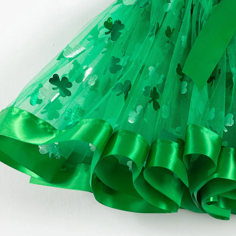 Four Leaf Clover Printed Tutu Skirt for Girls Elastic Waist Soft Tulle Party Dress Up Costume Birthday Saint Patrick Day