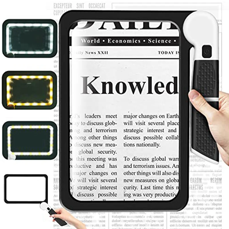 Full-Page 5X Magnifying Glass Folding Lighted Magnifier For Reading, With 48 LED Lights