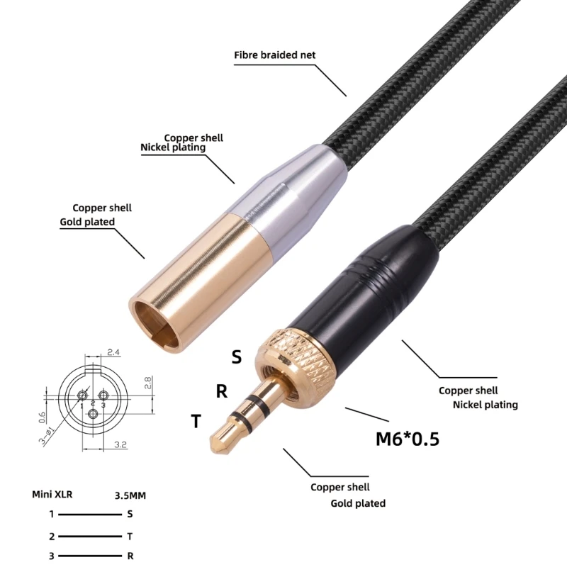 3.5mm do Mini kabel XLR, zrównoważony 1/8 calowy złącze Mini Jack TRS Stereo męski na Mini XLR męski kabel mikrofonowy