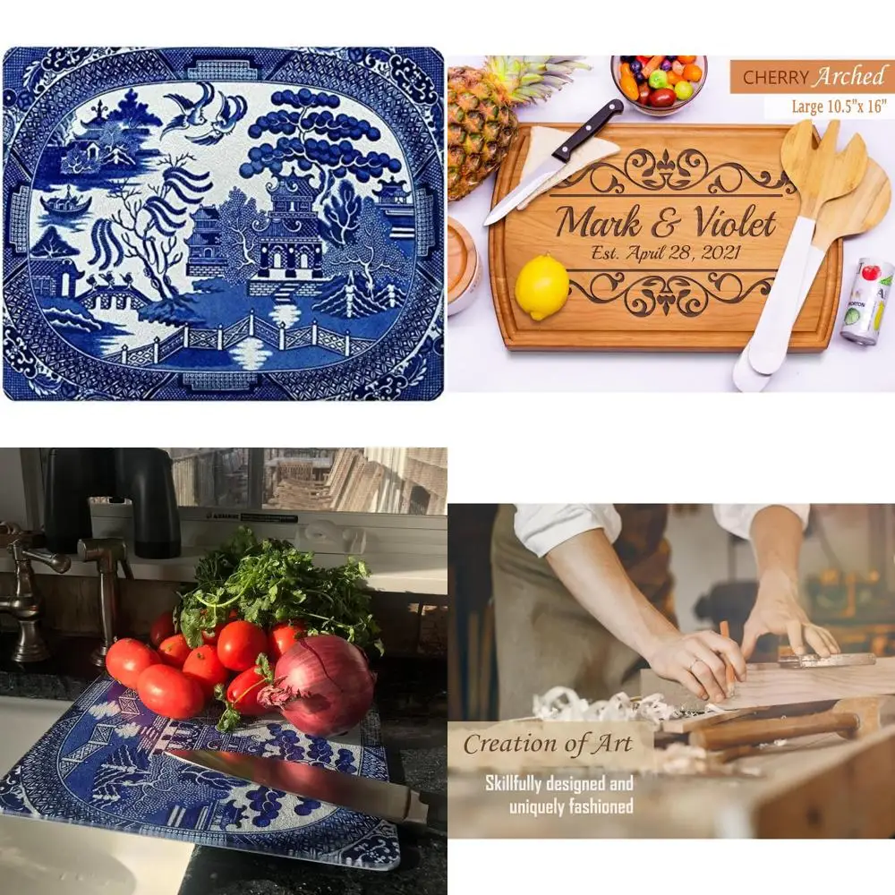 

Kitchen Tempered Glass Cutting Board, Blue Willow Design, 15x12 Inches