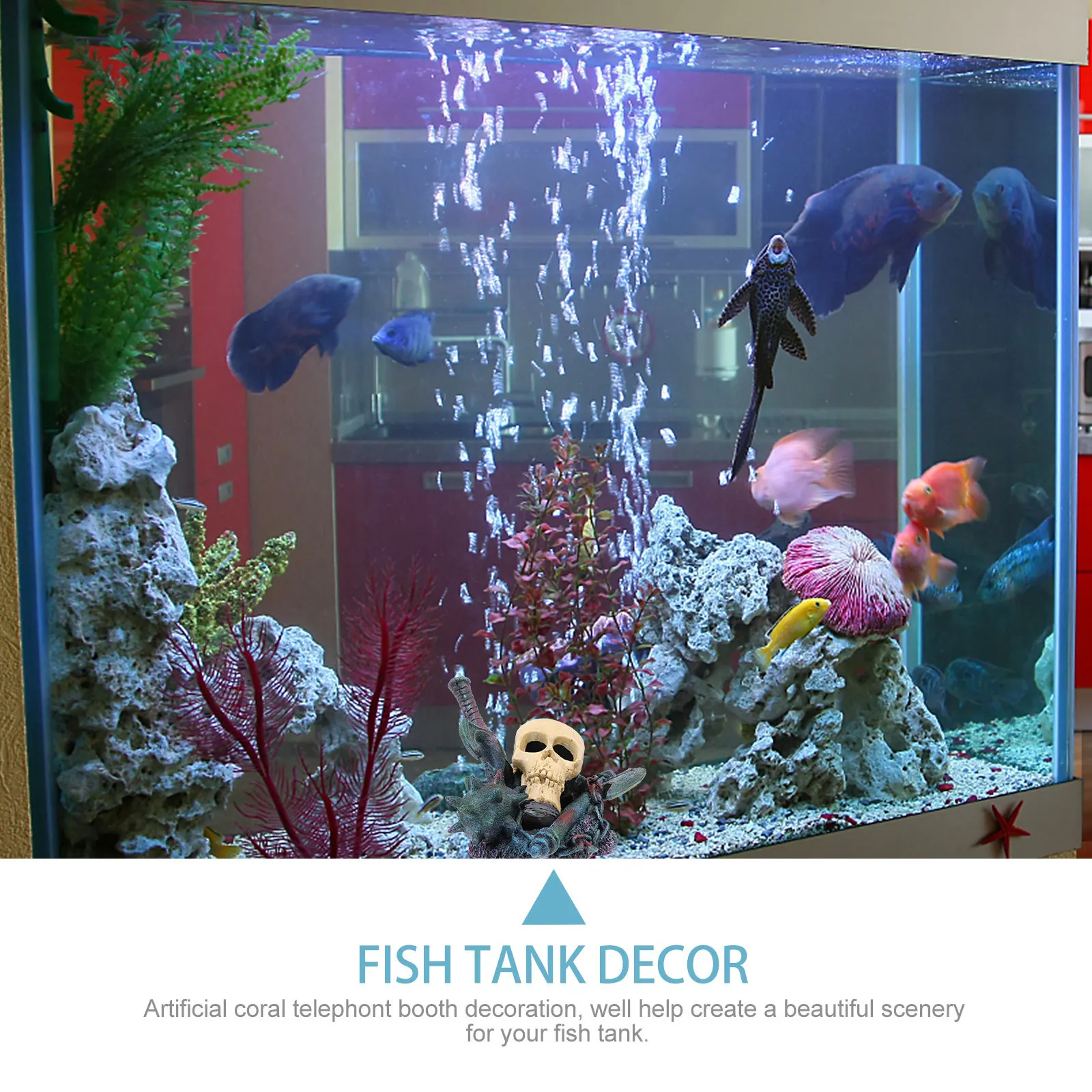 

1Pcs Resin Skull Craft Aquarium Decoration Sturdy Fish Tank Ornament Lifelike Skull Decor Aquarium Accessories