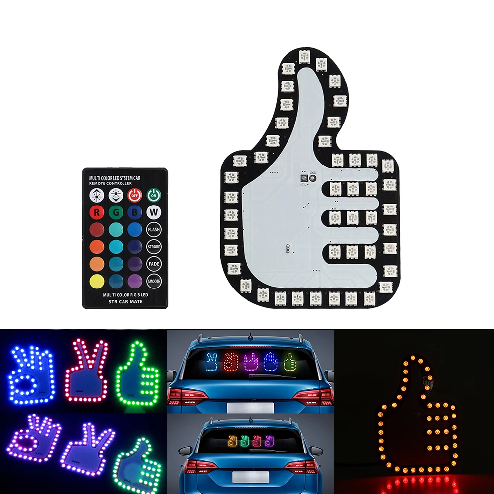 RGB LED Indicator taillights Funny OK Rock thumb Gesture Finger LED indicator light Car Decorative signal lights remote control