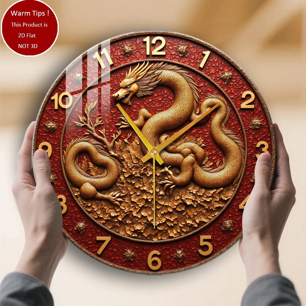 Tempered Glass Wall Clock Golden Dragon Clock Design Suitable For Wall Decor or Tabletop Display Anywhere