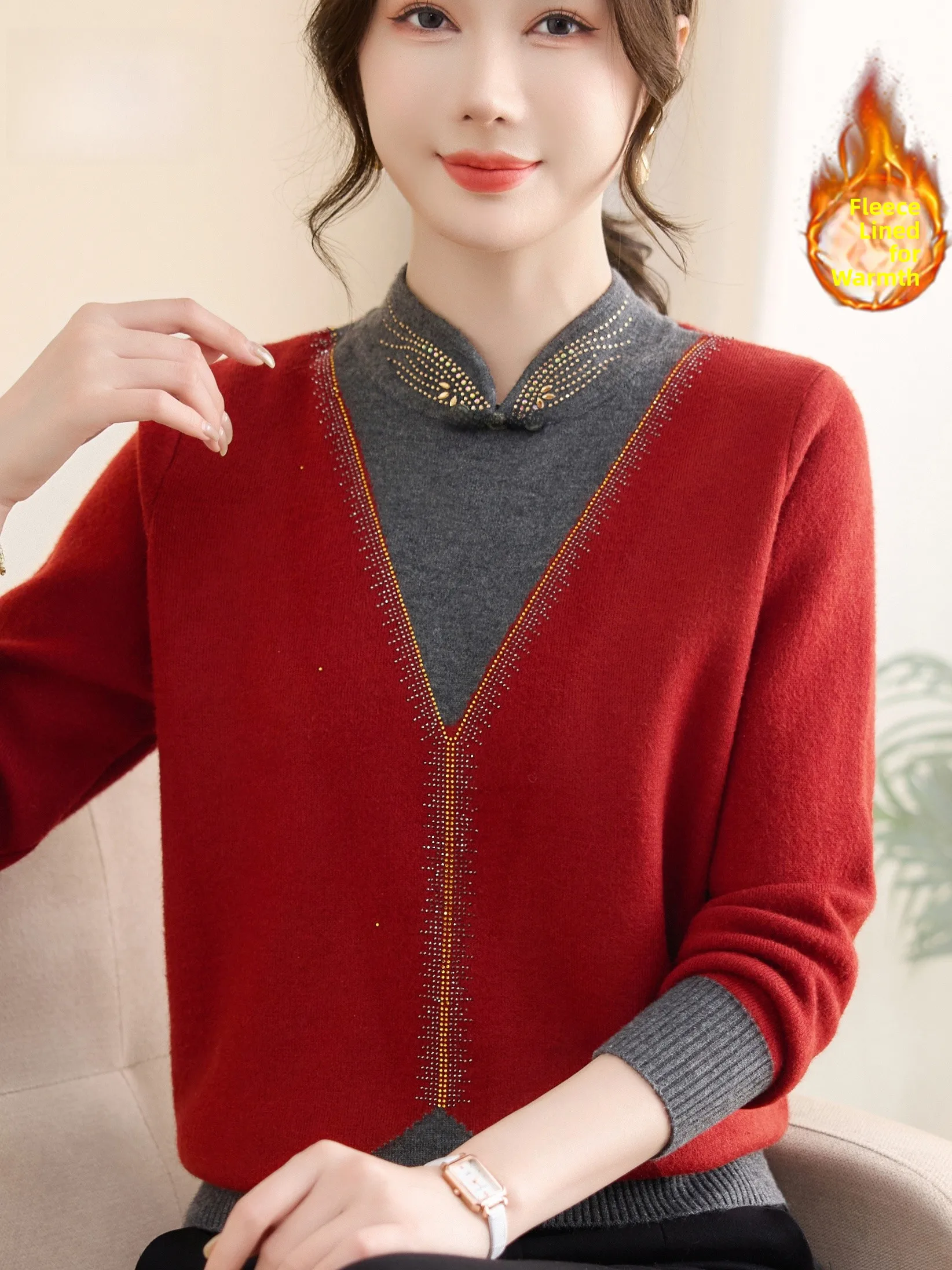 

Thiened трикотажная основа irt, новый китайский воротник с воротником-стойкой, теплая подкладка для женщин среднего возраста и ly