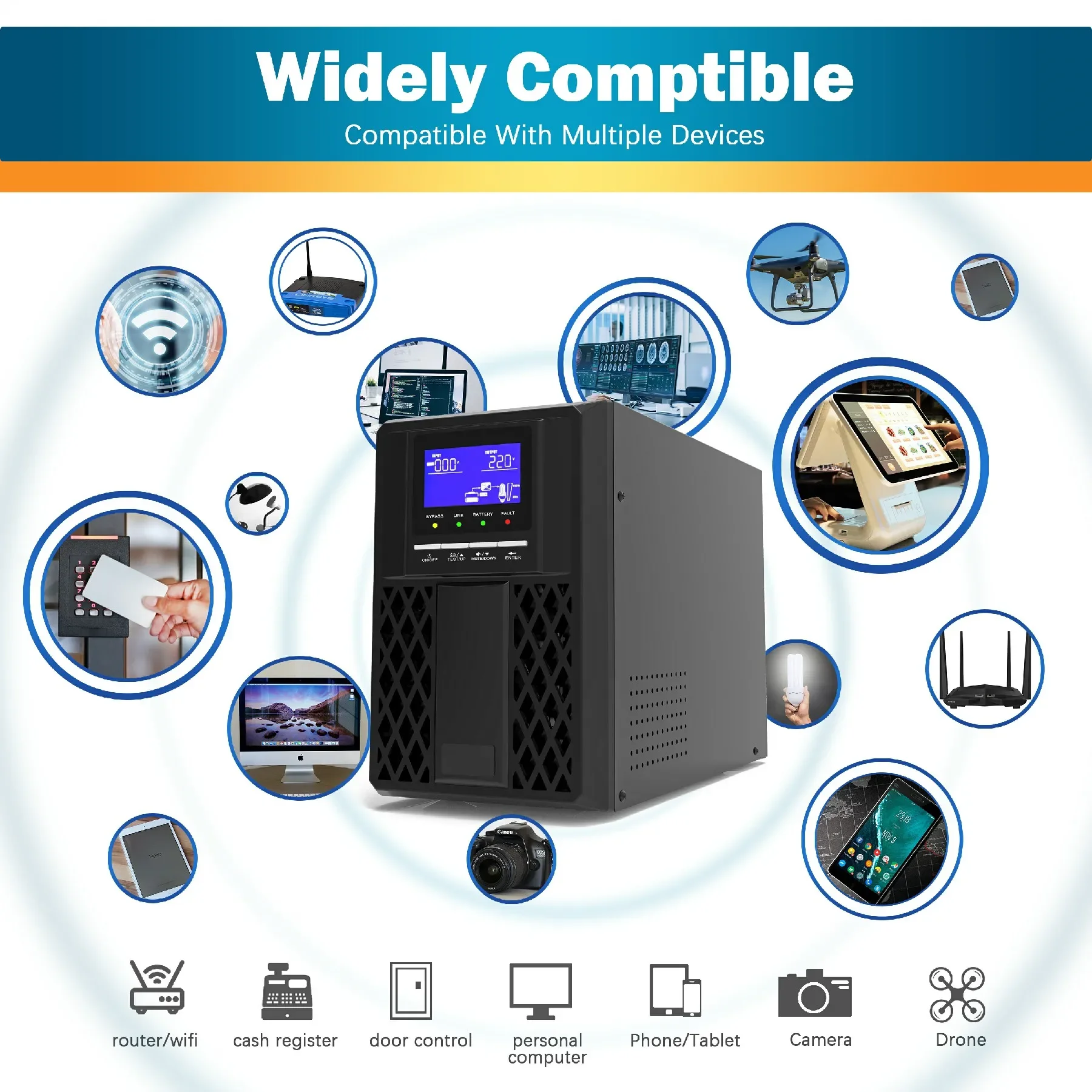 Single Phase Online UPS 1KVA 800W 900W 220/230v high frequency ECO system for IT