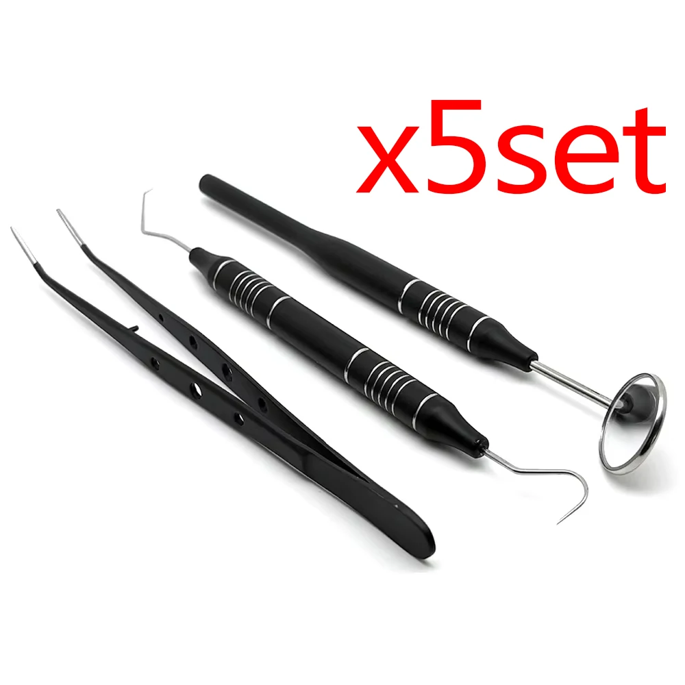 

3set/5set Dental Care Instruments Kit Mouth Mirror Tweezers Curve Probe for Teeth Cleaning and Oral Examination by Dentists