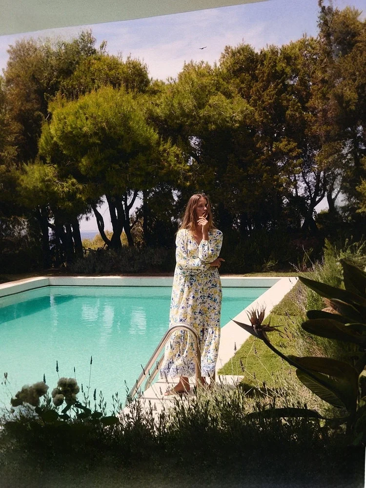 

H&M Women's Long Dr Spring Waist Bow Tie Pleated Lantern Floral Print Casual A-Line Skirt V-Ne Gown Glue Fiber Nylon