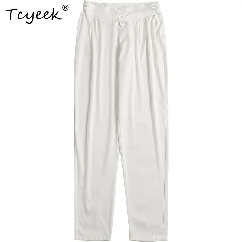 

Tcyeek 100% Real Mulberry Silk Summer Women's Pants Thin High End Elastic Waist Long Harun Woman Trousers Брюки Женские Летние