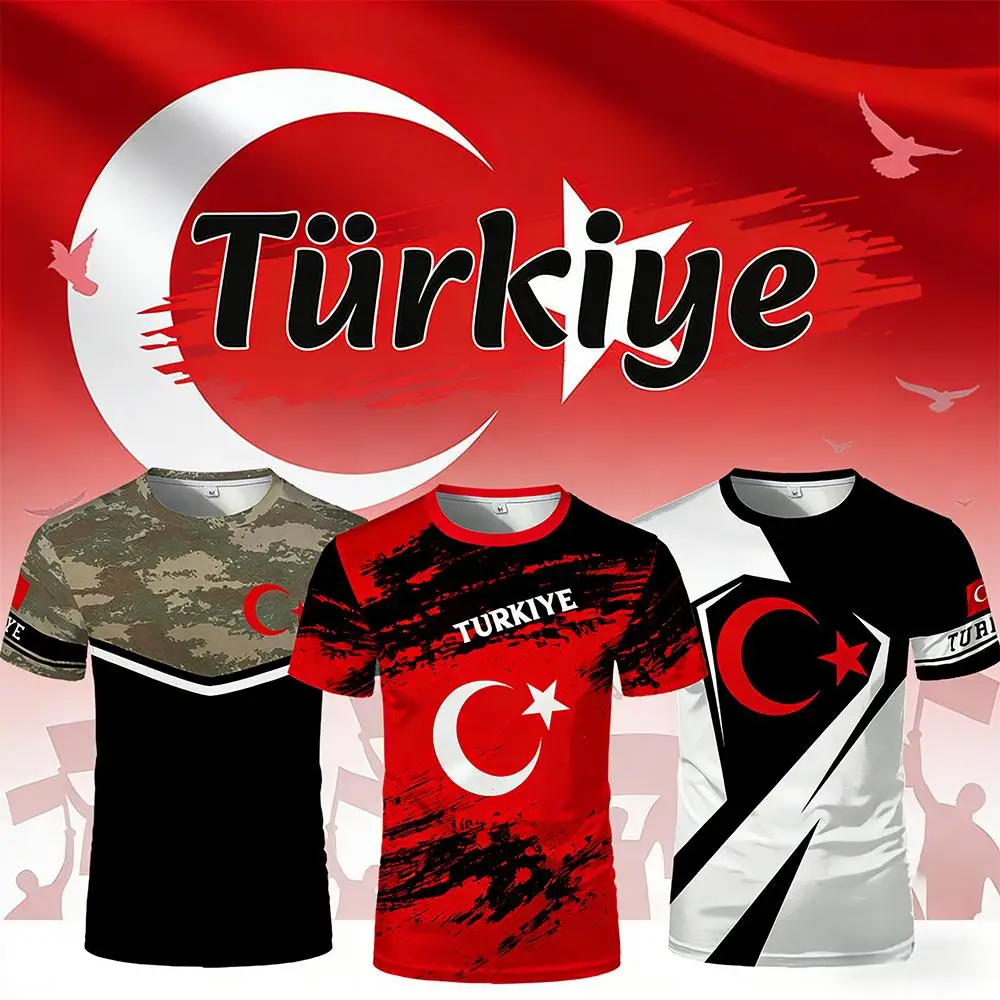 Turkish Graffiti-style Printed T-shirt Men's Turkish Flag Graphic O-Neck Tee Unisex Breathable Sports Casual Short-sleeved Top