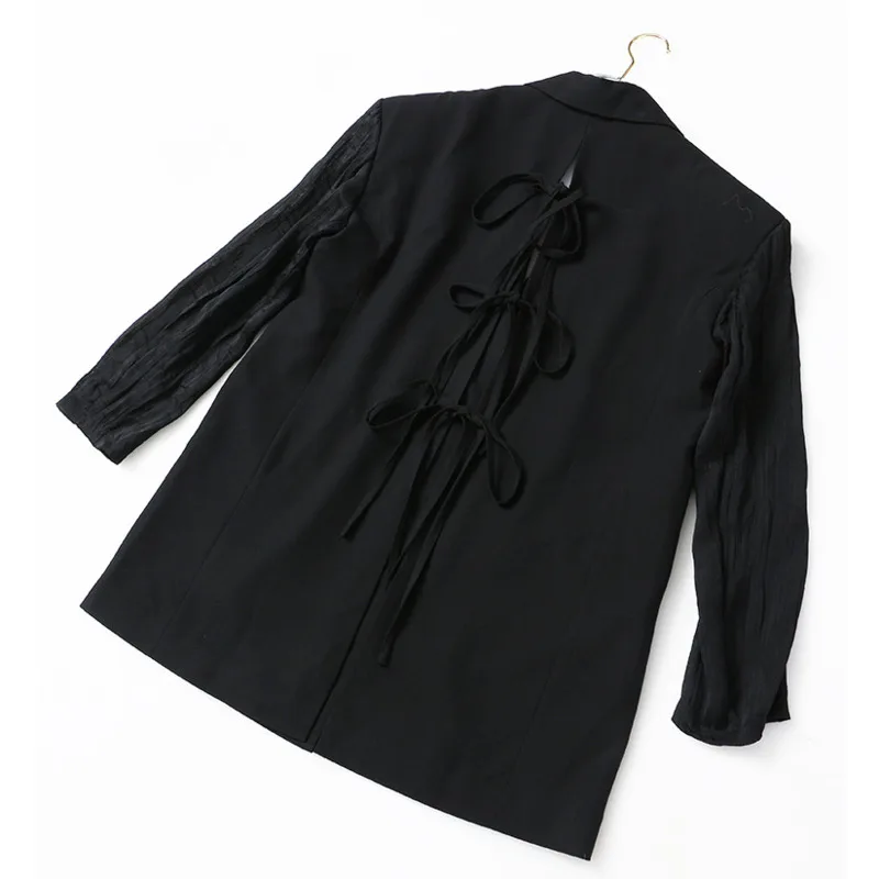 HKSH Women Chic Blazer Pleated Long Sleeves Single Breasted Notched Collar Back Lace-up Elegant Ins Coat New Spring 2026 HK19456