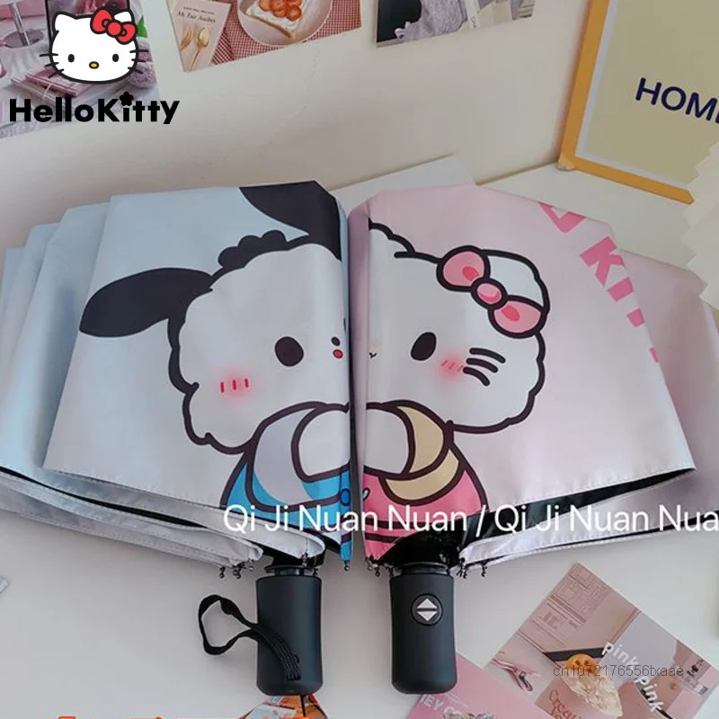 Sanrio Hello Kitty Pochacco Cute Umbrella Gradient Design Aesthetic Black Coating All-weather Umbrellas New Outdoor Accessories