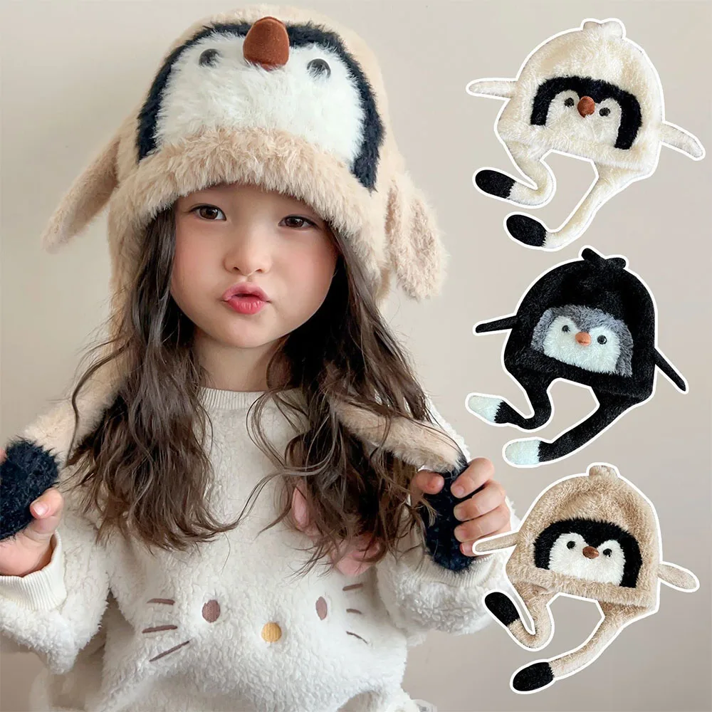 

Зимняя утолщенная теплая шапка с милым пингвином для мальчиков и девочек от 2 до 10 лет, детская флисовая ветрозащитная шапка-пуловер унисекс